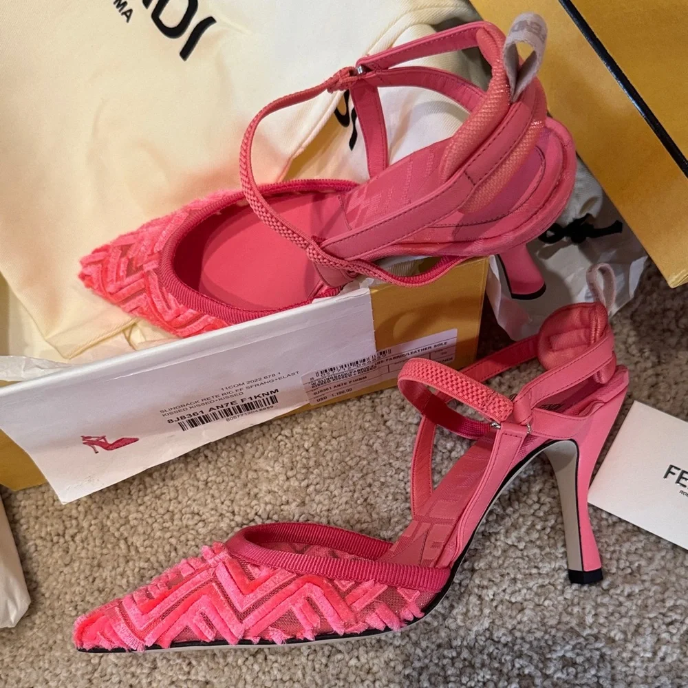 Fendi Pink Zigzag Pointed Slingback Heels - Picture 2 of 8